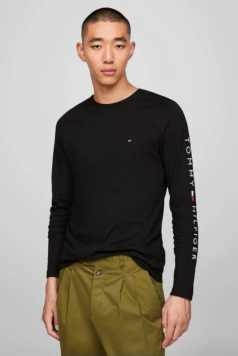 Мужской черный лонгсливTOMMY LOGO TEE 5