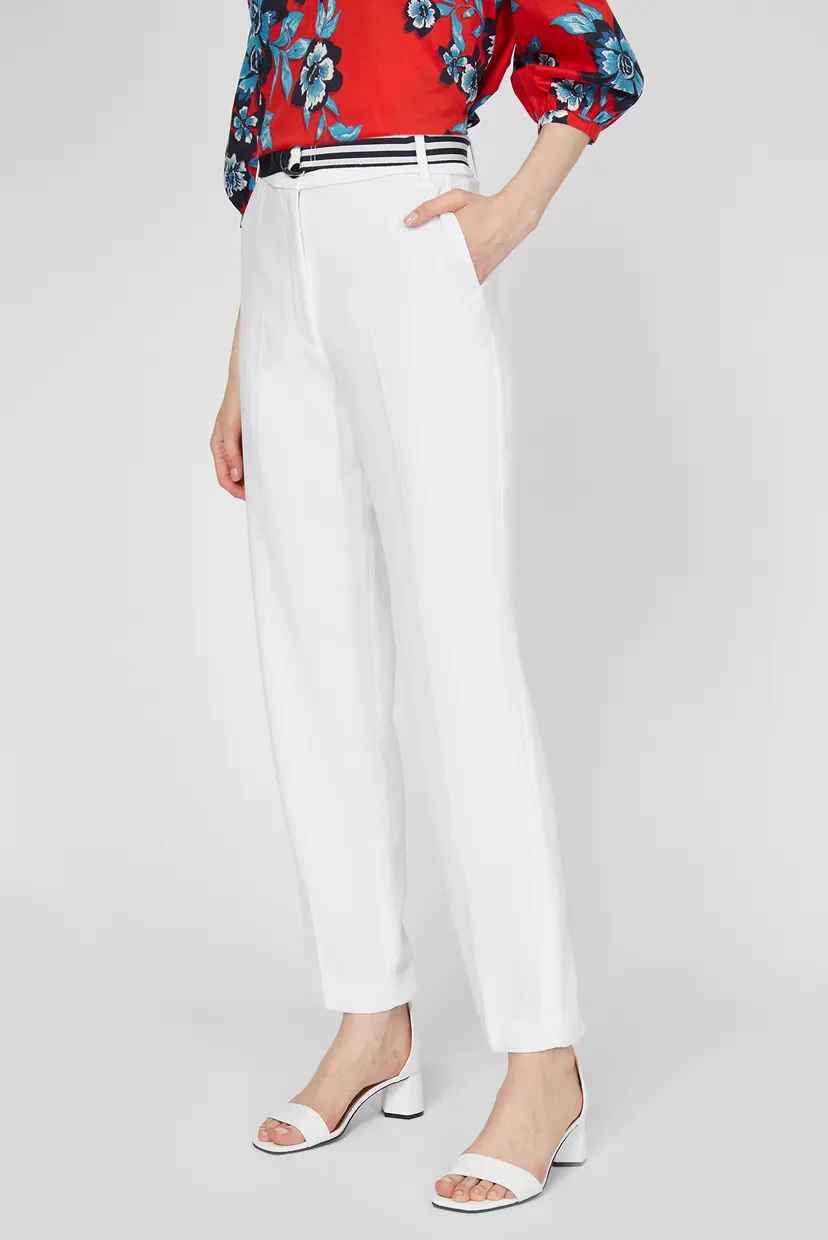 Женские белые брюки CREPE BELTED TAPERED ANKLE PANT 8