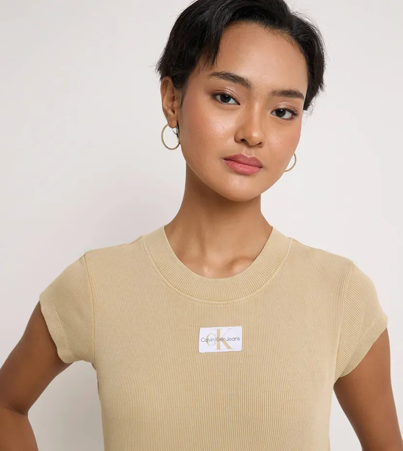 Женская бежевая футболка WASHED WOVEN LABEL RIB BABY TEE 3