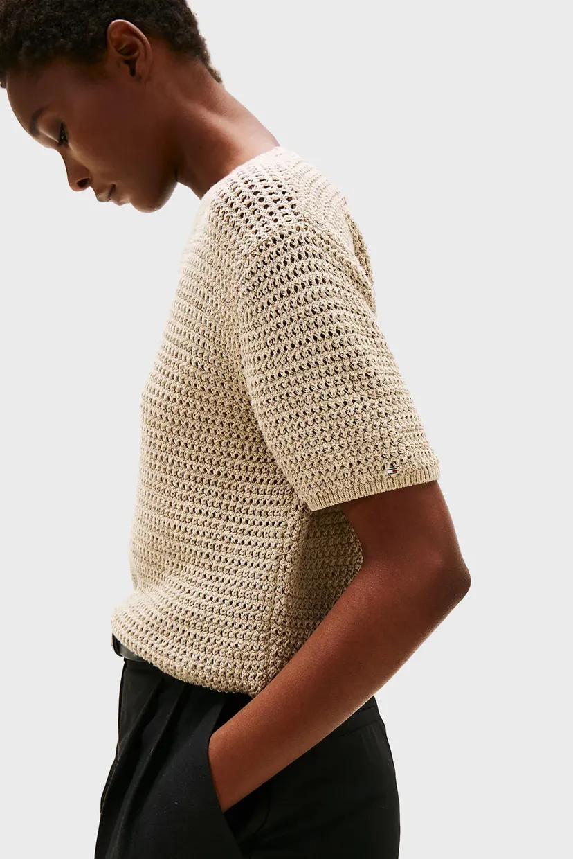 Женский бежевый джемпер с короткими рукавами POINTELLE CROCHET 3