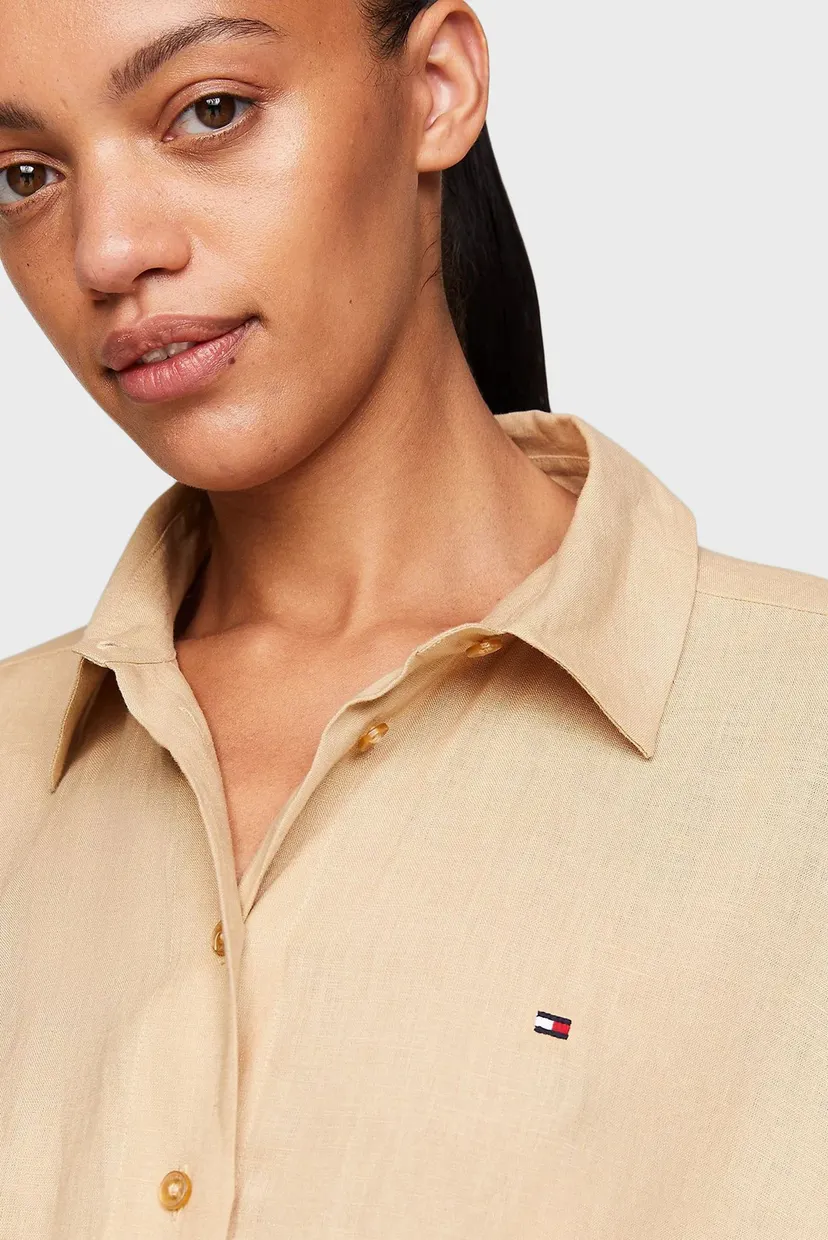 Женское бежевое льняное платье LINEN SS MIDI SHIRT DRESS 4