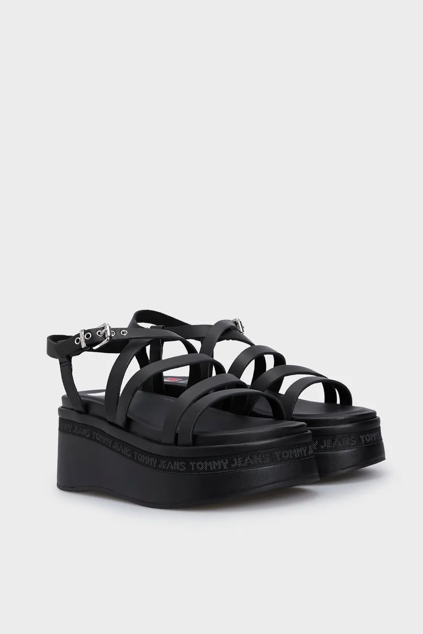 Женские черные кожаные босоножки TJW STRAPPY WEDGE SANDAL 3