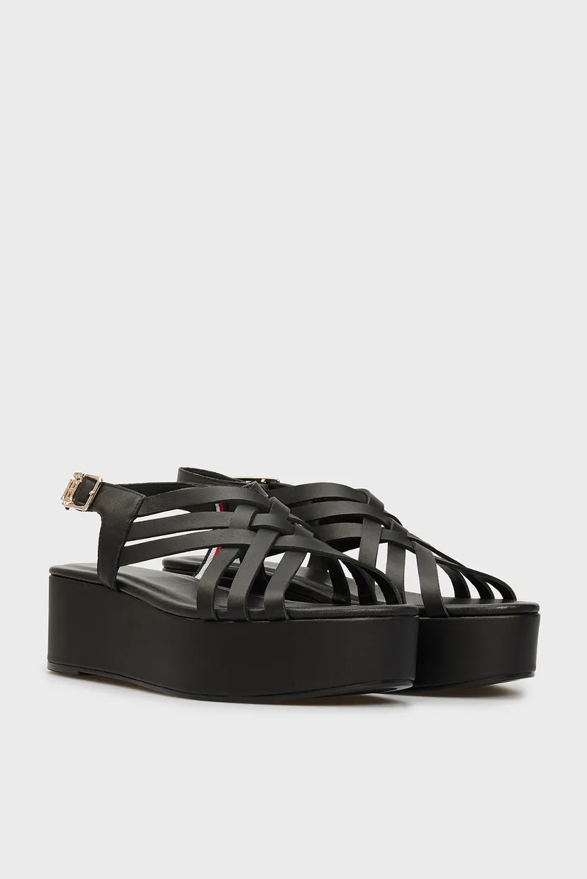 Женские черные кожаные босоножки FEMININE LEATHER FLATFORM 8