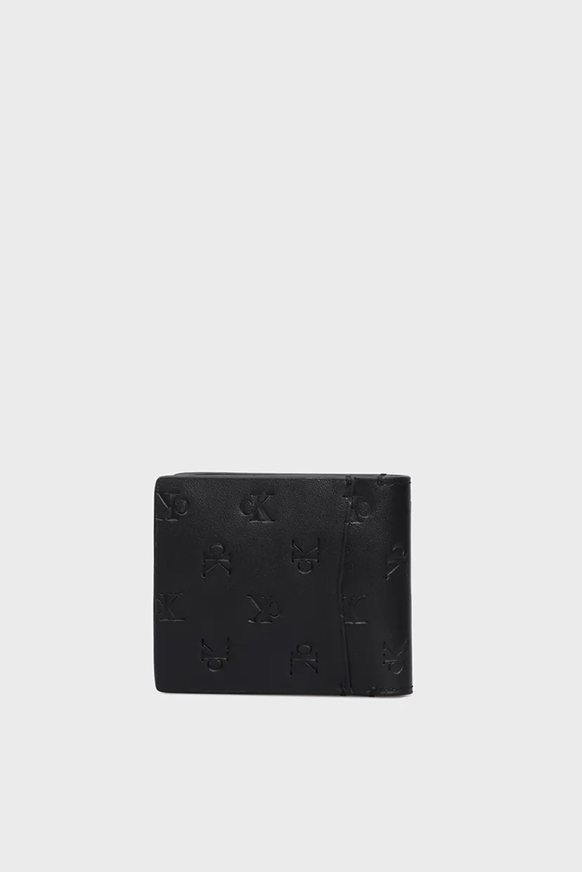 Ерлерге арналған өрнекті қара былғары әмиян AOP EMBOSS BIFOLD W COIN 4