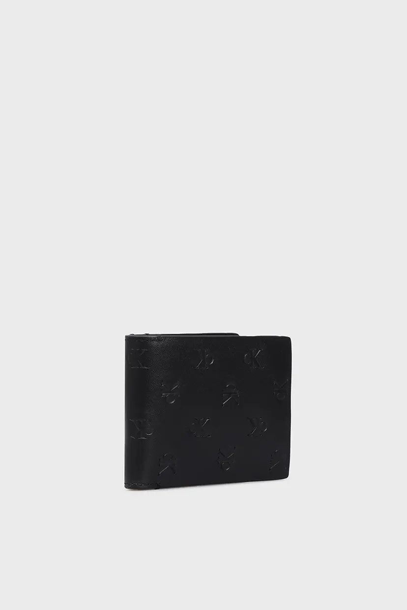 Ерлерге арналған өрнекті қара былғары әмиян AOP EMBOSS BIFOLD W COIN 3