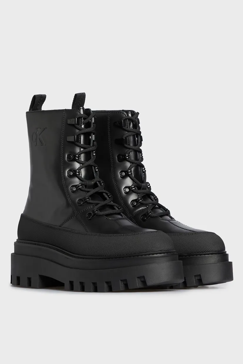 Женские черные кожаные ботинки FLATFORM LACE UP BOOT LTH 7