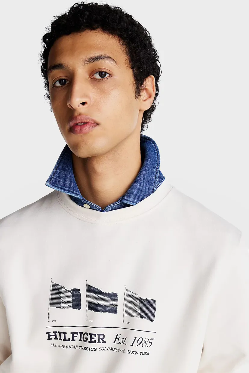 Мужской белый свитшот HILFIGER FLAGS CREWNECK 4