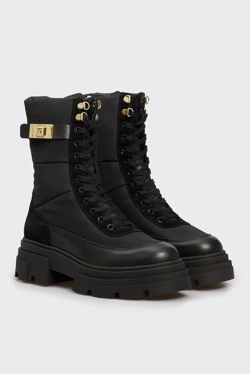 Женские черные ботинки BIKER LEATHER MIX LACE-UP 3
