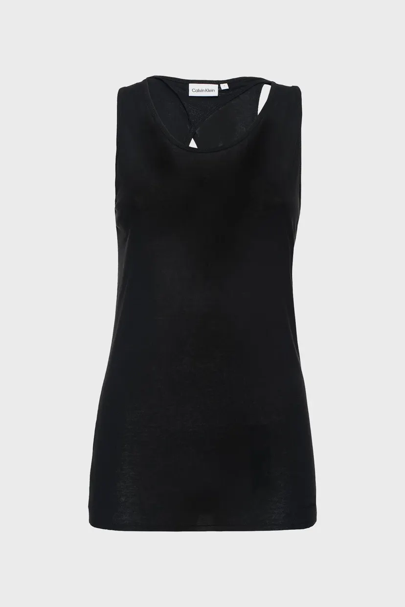 Женский черный топ SHEER CREPE JERSEY CUT OUT TANK 3