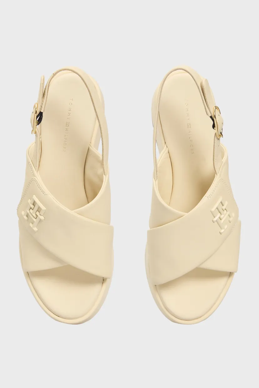 Женские белые кожаные сандали TH LOGO HW PADDED LEATHER SANDAL 4