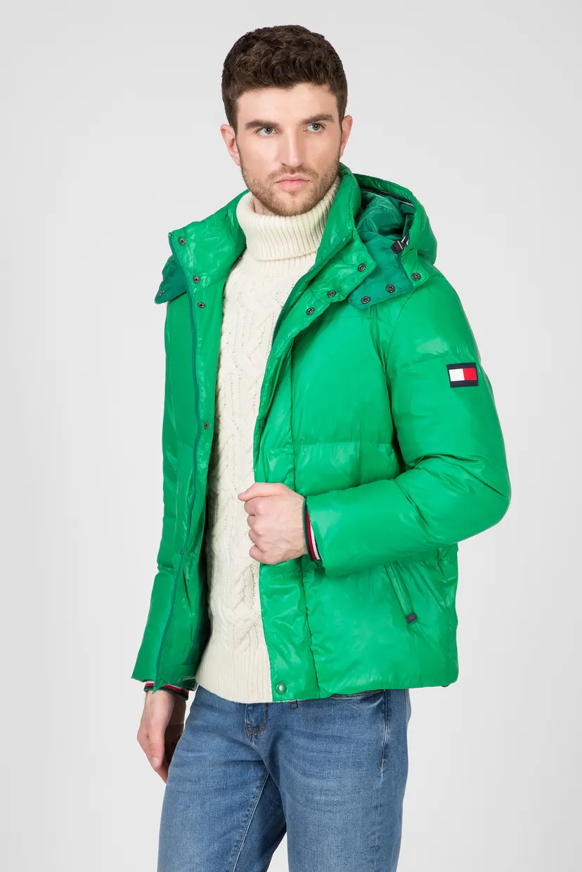 Мужская зеленая куртка SHINY HOODED 7