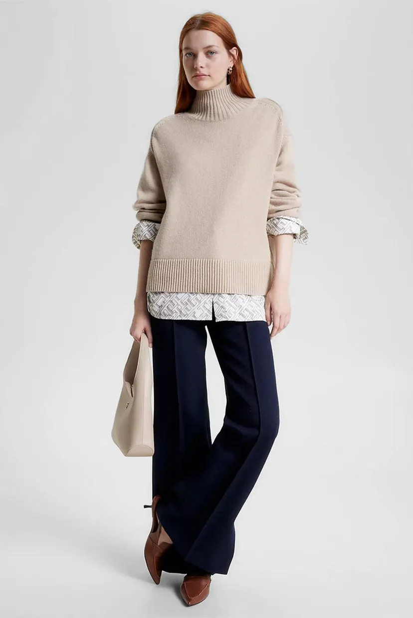 Женский бежевый свитер WOOL BLEND MOCK-NK 3