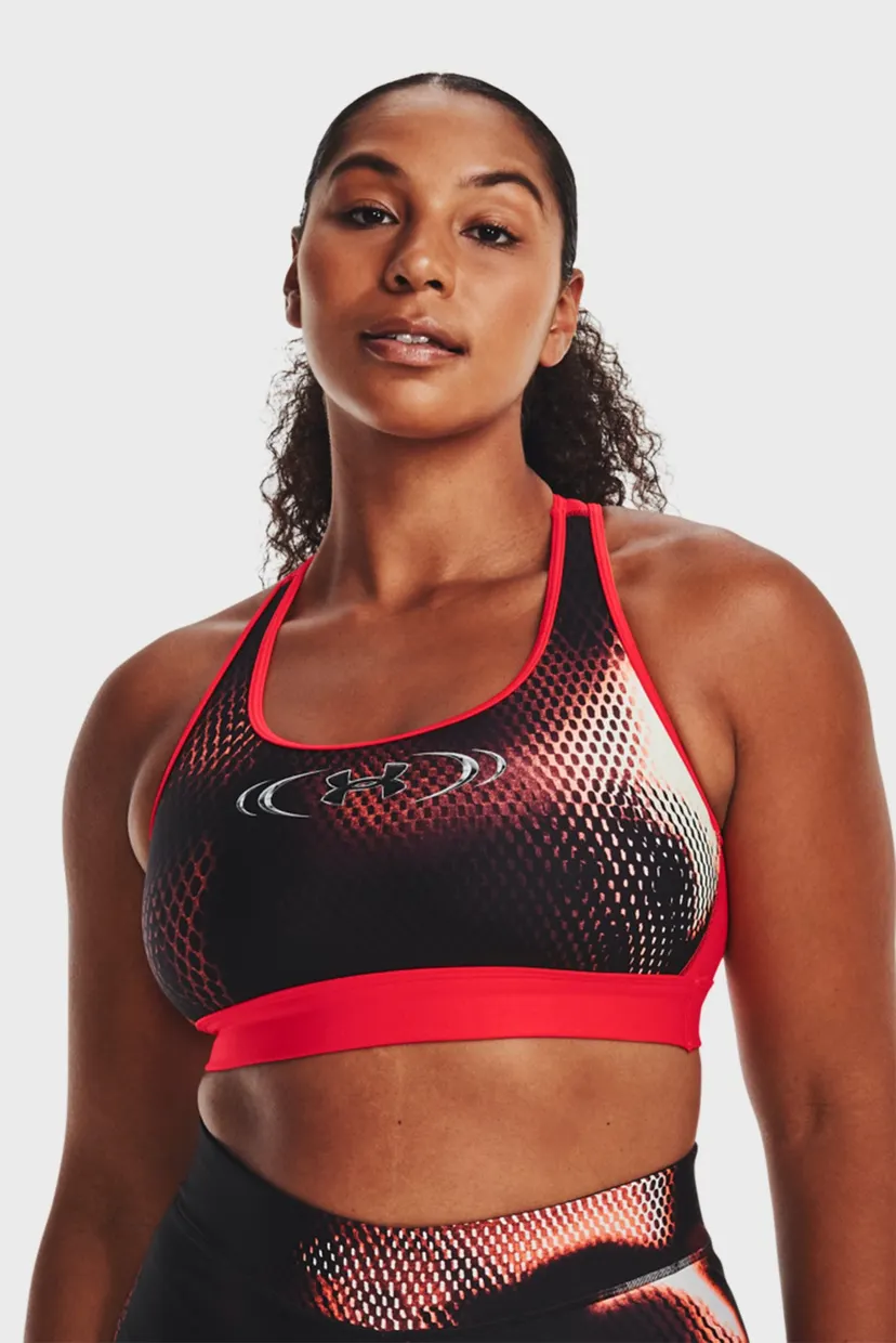 Женский спортивный топ с узором UA HG Armour Mid Padless-RED 5