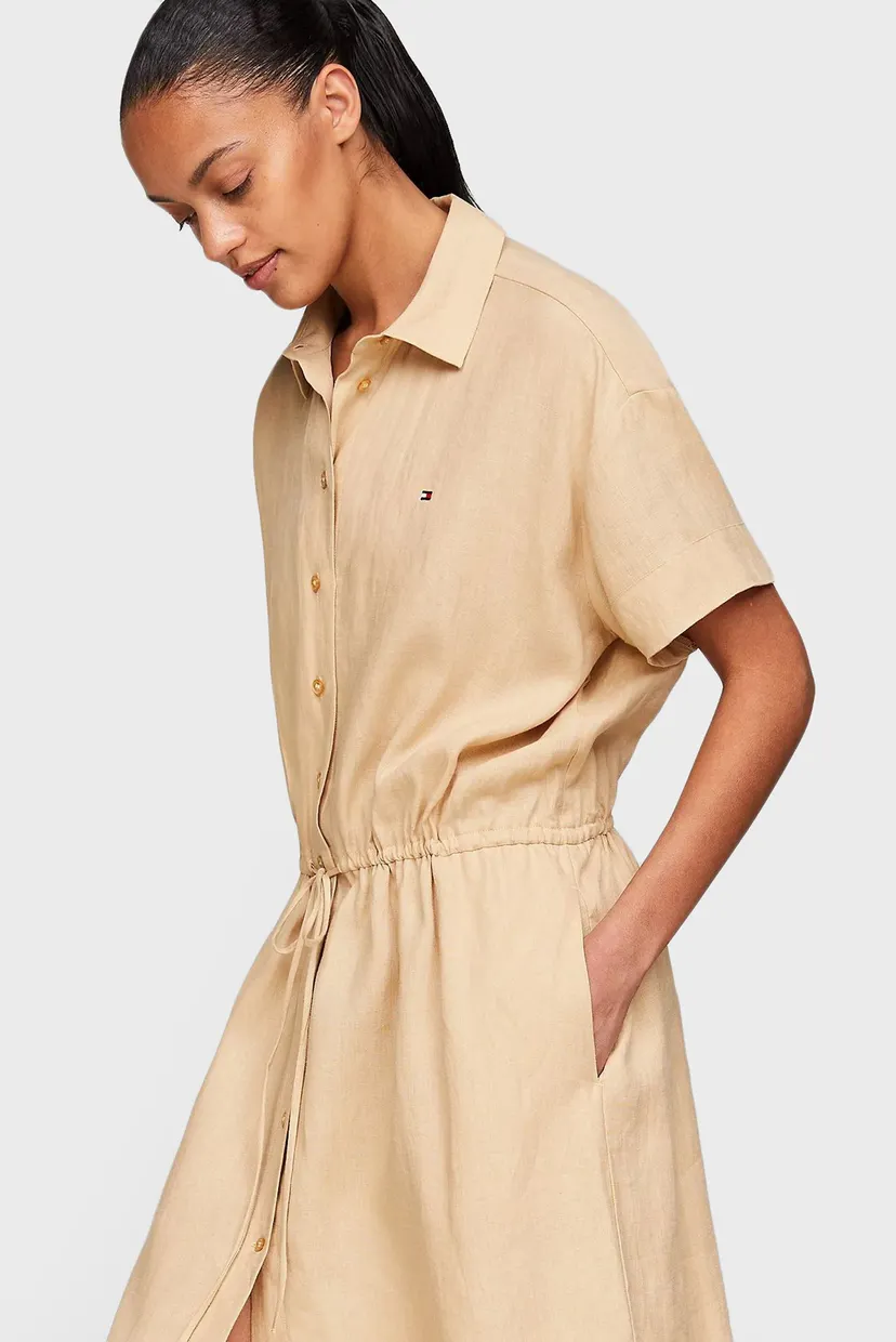 Женское бежевое льняное платье LINEN SS MIDI SHIRT DRESS 3