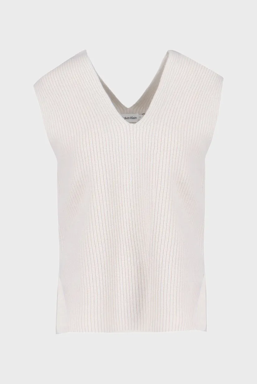 Женский белый шерстяной жилет RECYCLED WOOL RIB 6