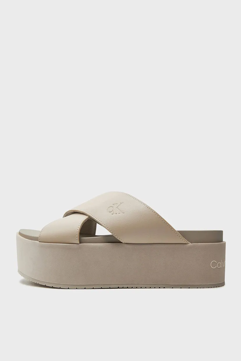 Женские бежевые кожаные слайдеры FLATFORM CROSS MG UC 5