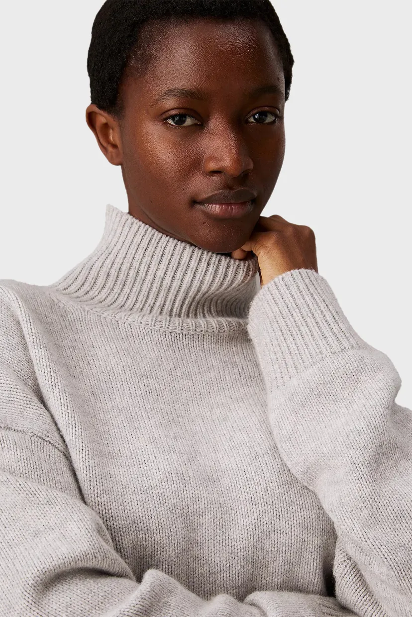 Женский серый шерстяной свитер CASHMERE BLEND HIGH-NECK 4