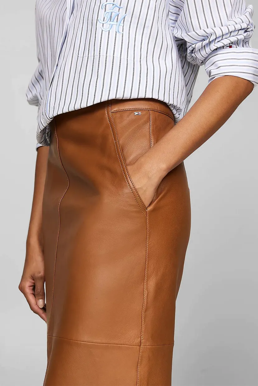 Женская коричневая кожаная юбка LEATHER LONG T 4