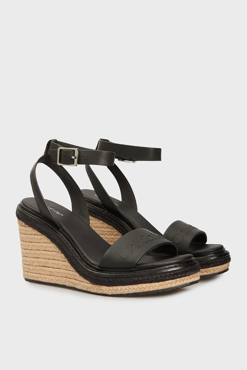 Женские черные кожаные босоножки WEDGE SANDAL 70 - HE 3