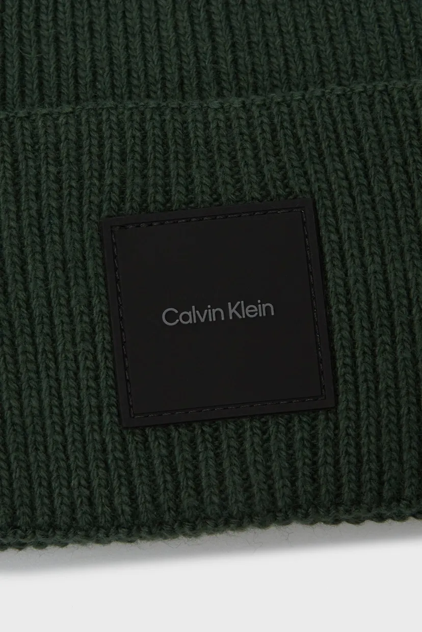 Мужская зеленая шапка COTTON WOOL FINE RIB BEANIE 4
