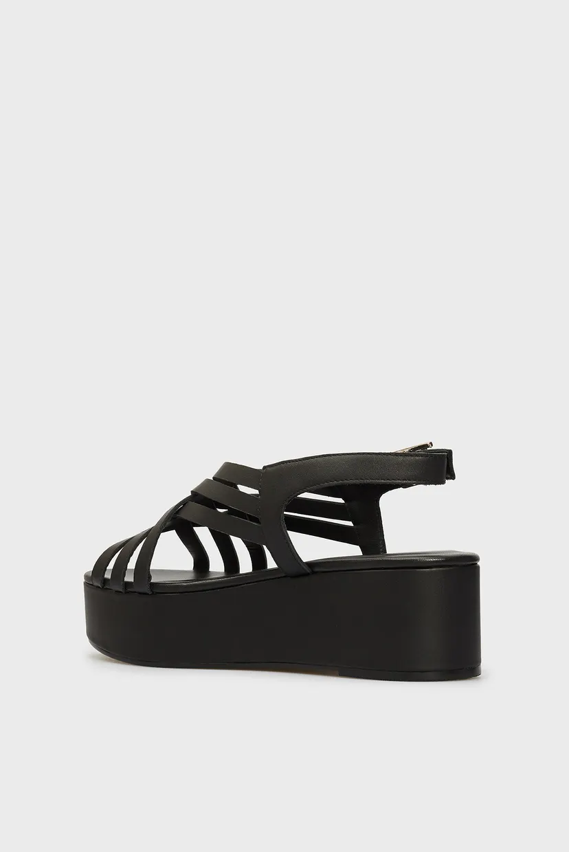 Женские черные кожаные босоножки FEMININE LEATHER FLATFORM 10