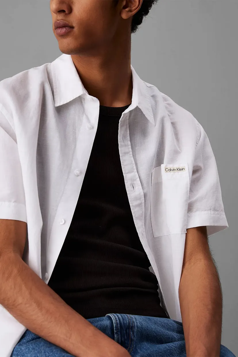 Мужская белая рубашка LINEN COTTON S S SHIRT 4