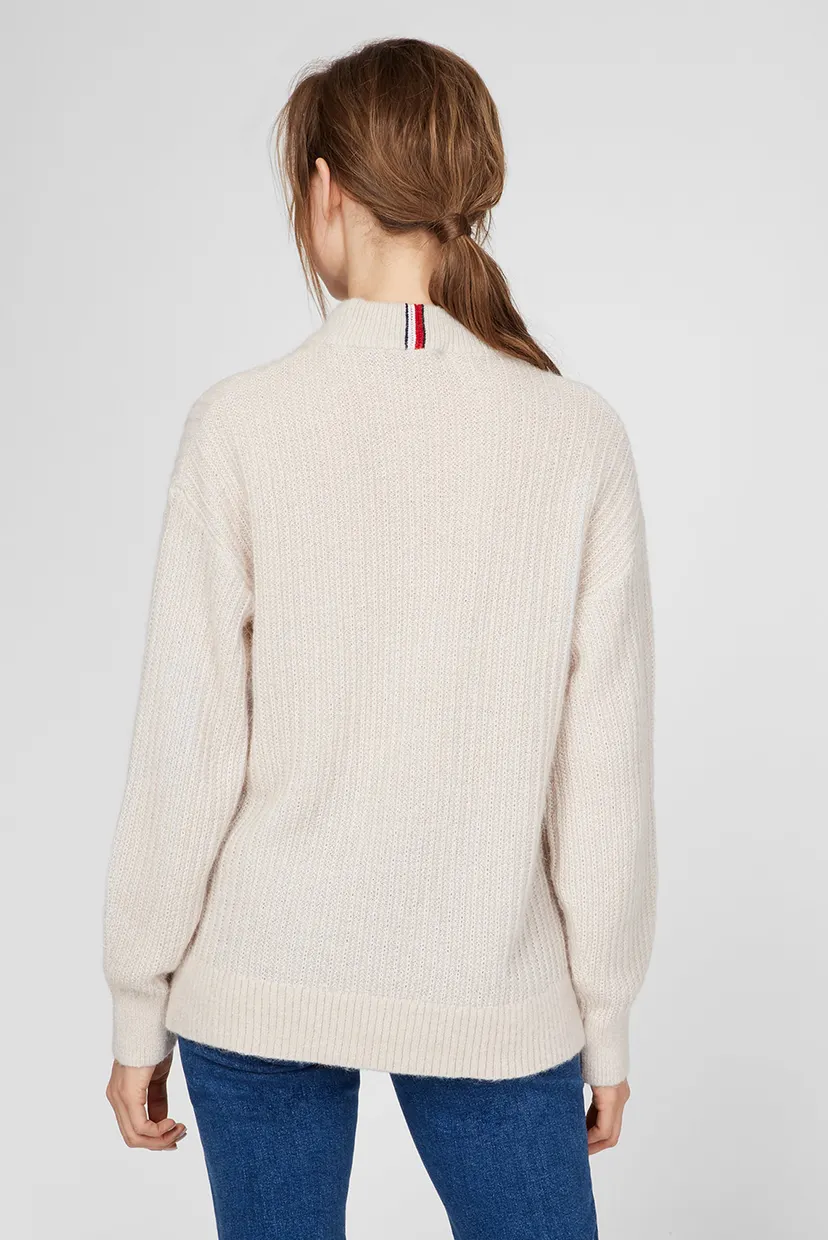 Женский бежевый свитер TEXTURED STITCH MOCK-NK 4