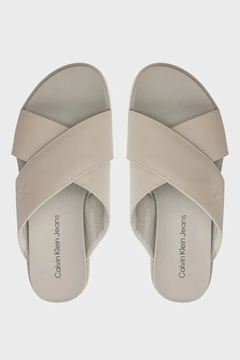 Женские бежевые кожаные слайдеры FLATFORM CROSS MG UC 3