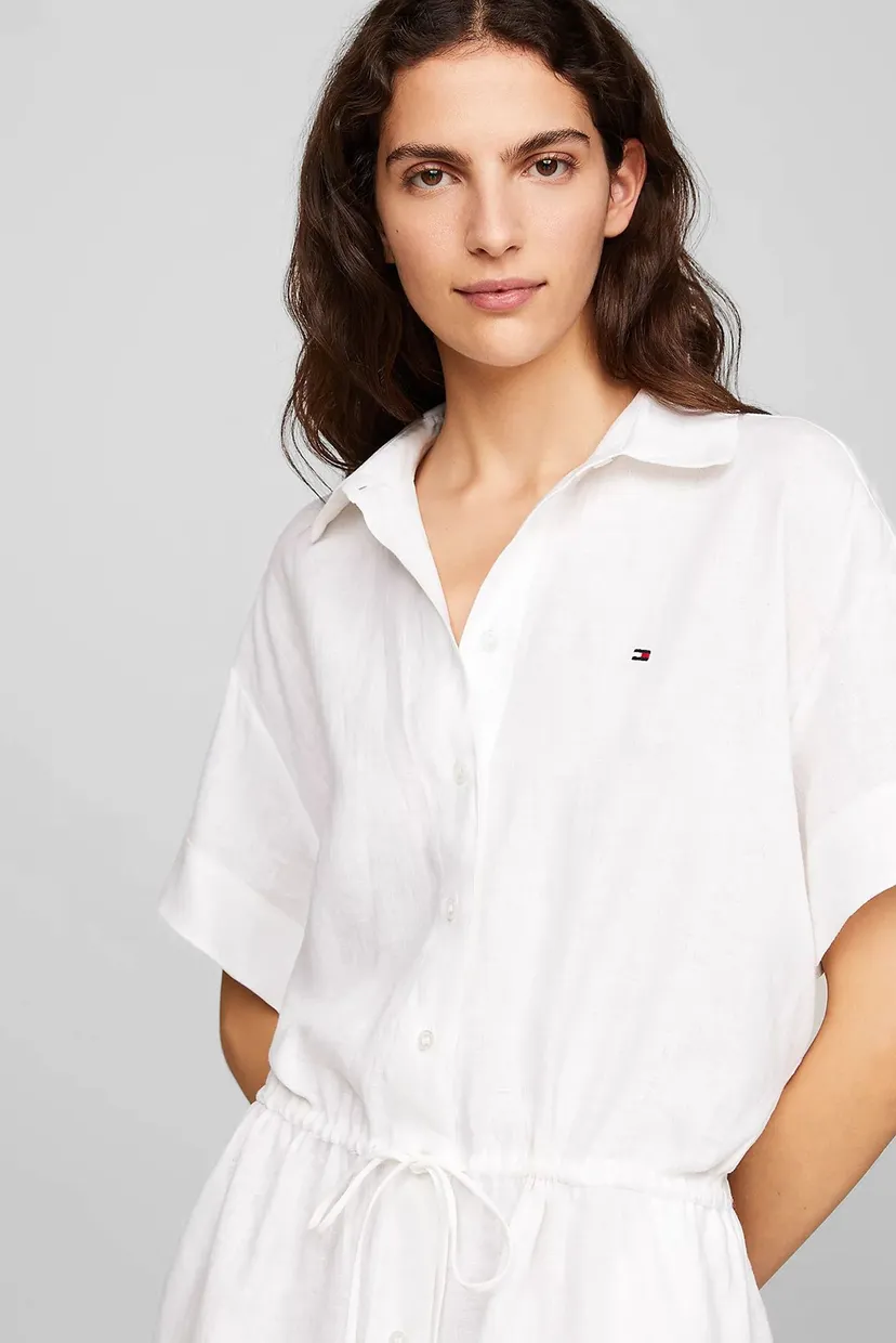 Женское белое льняное платье LINEN SS MIDI SHIRT DRESS 3
