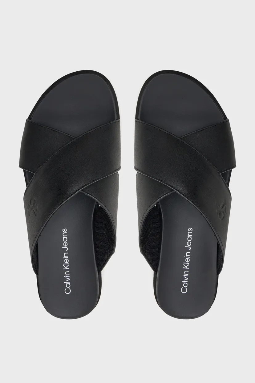Женские черные кожаные мюли FLATFORM CROSS 3