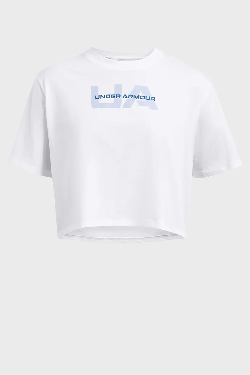 Женская белая футболка UA W BOXY CROP BRANDED SS 3