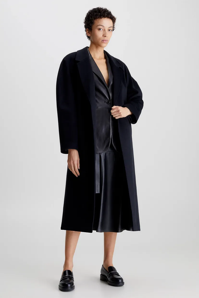 Женское черное шерстяное пальто CUT OUT WOOL WRAP COAT 6