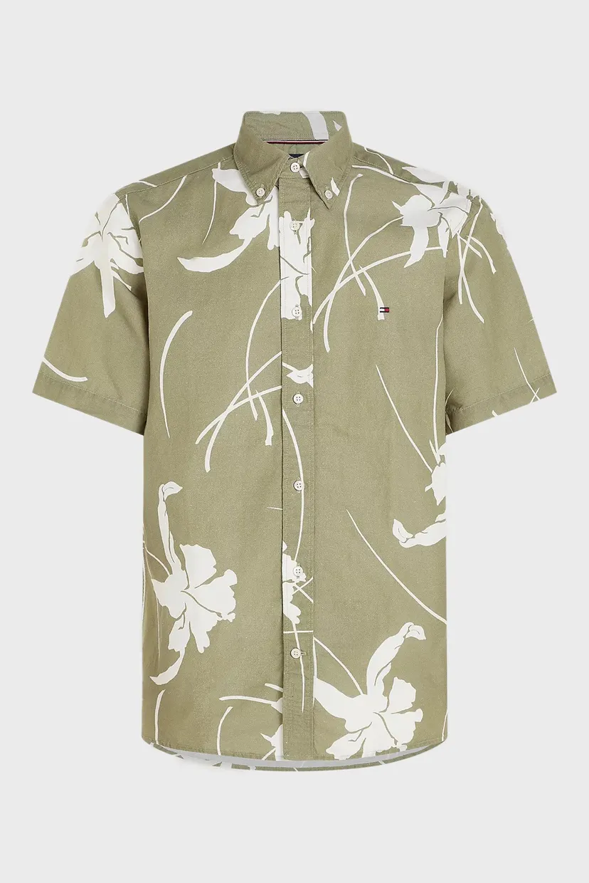Мужская оливковая рубашка с узором LARGE TROPICAL PRT 5