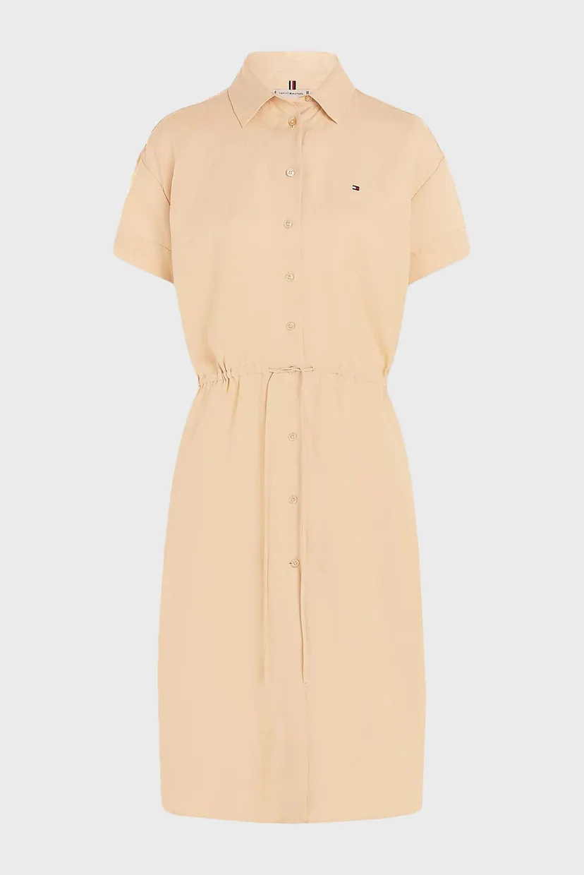 Женское бежевое льняное платье LINEN SS MIDI SHIRT DRESS 5