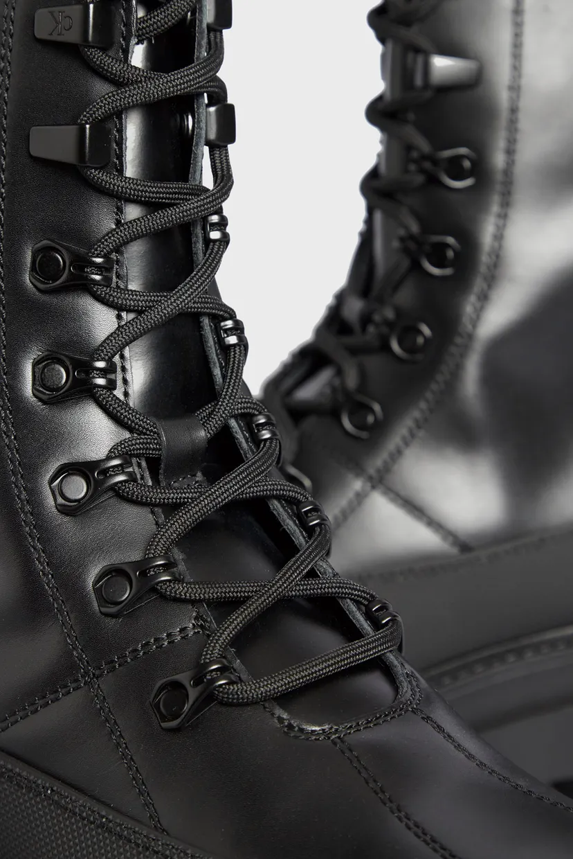 Женские черные кожаные ботинки FLATFORM LACE UP BOOT LTH 6