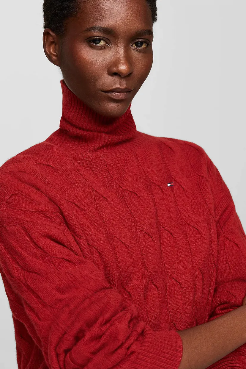 Женский красный шерстяной гольф SOFT WOOL CABLE ROLL-NK 4