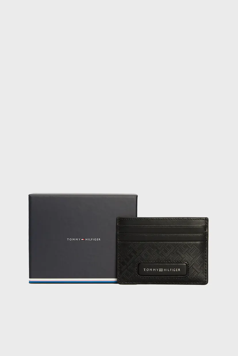 Ерлерге арналған өрнекті қара былғары кардхолдер TH MONOGRAM CC HOLDER 5