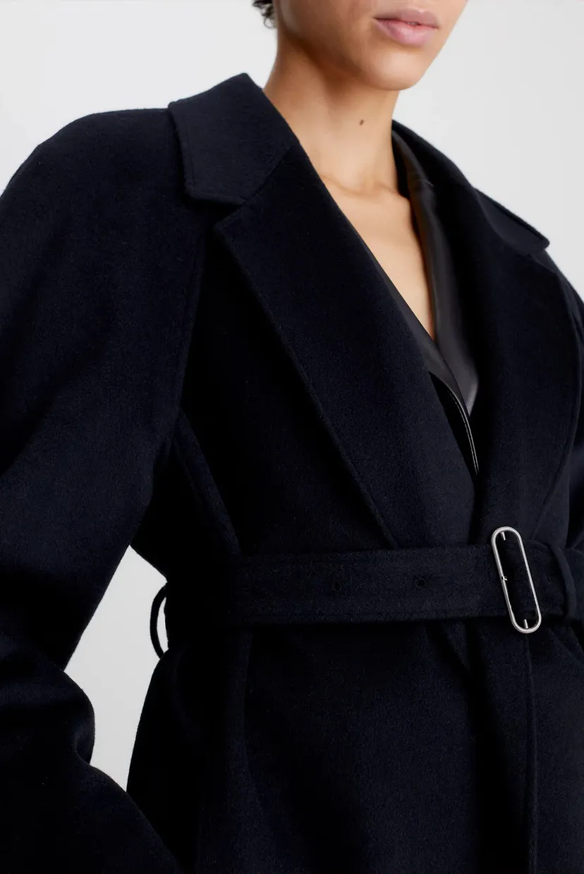 Женское черное шерстяное пальто CUT OUT WOOL WRAP COAT 3