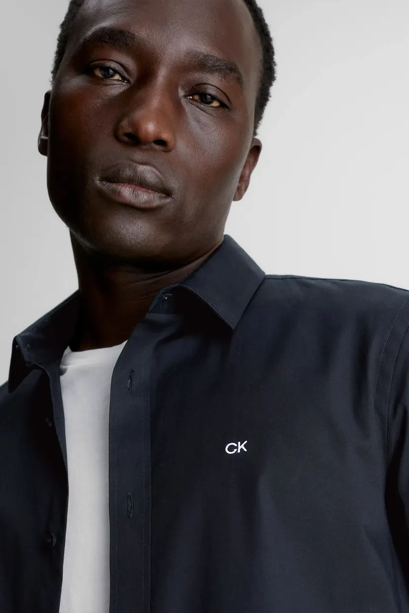 Мужская черная рубашка STRETCH POPLIN SLIM 9