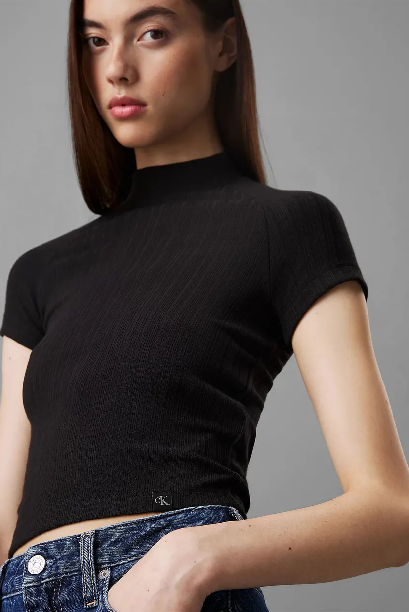 Женский черный топ WARM TEXTURE RIB MOCKNECK TOP 4