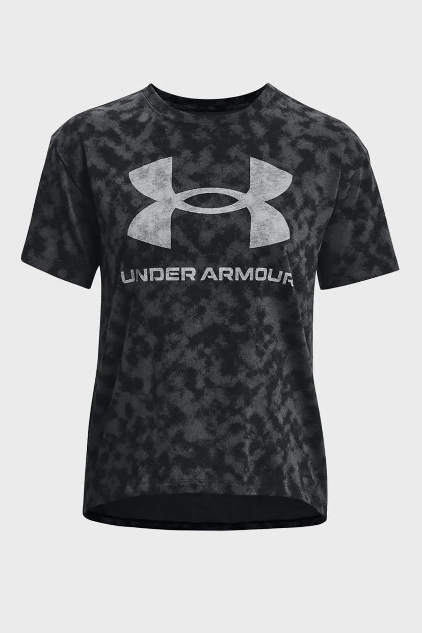 Женская черная футболка UA LOGO AOP HEAVYWEIGHT SS 12