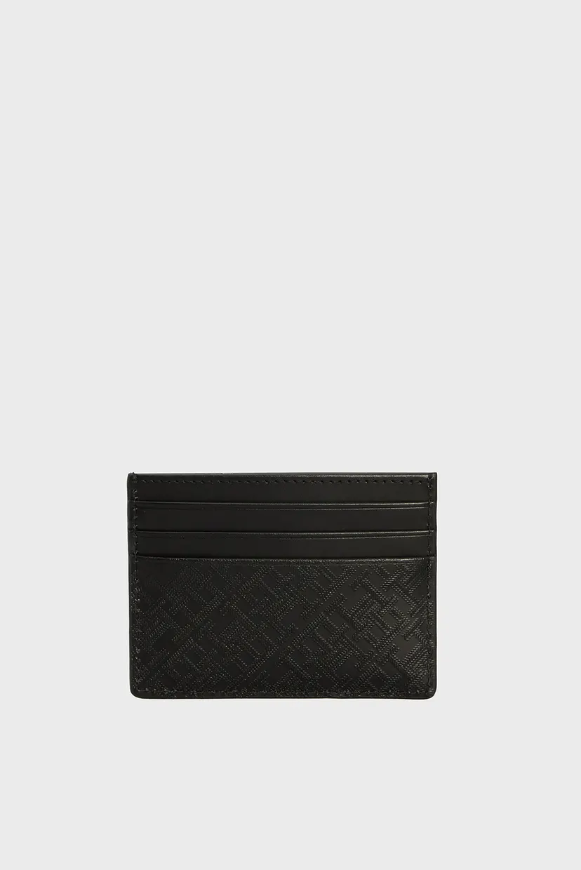 Ерлерге арналған өрнекті қара былғары кардхолдер TH MONOGRAM CC HOLDER 4