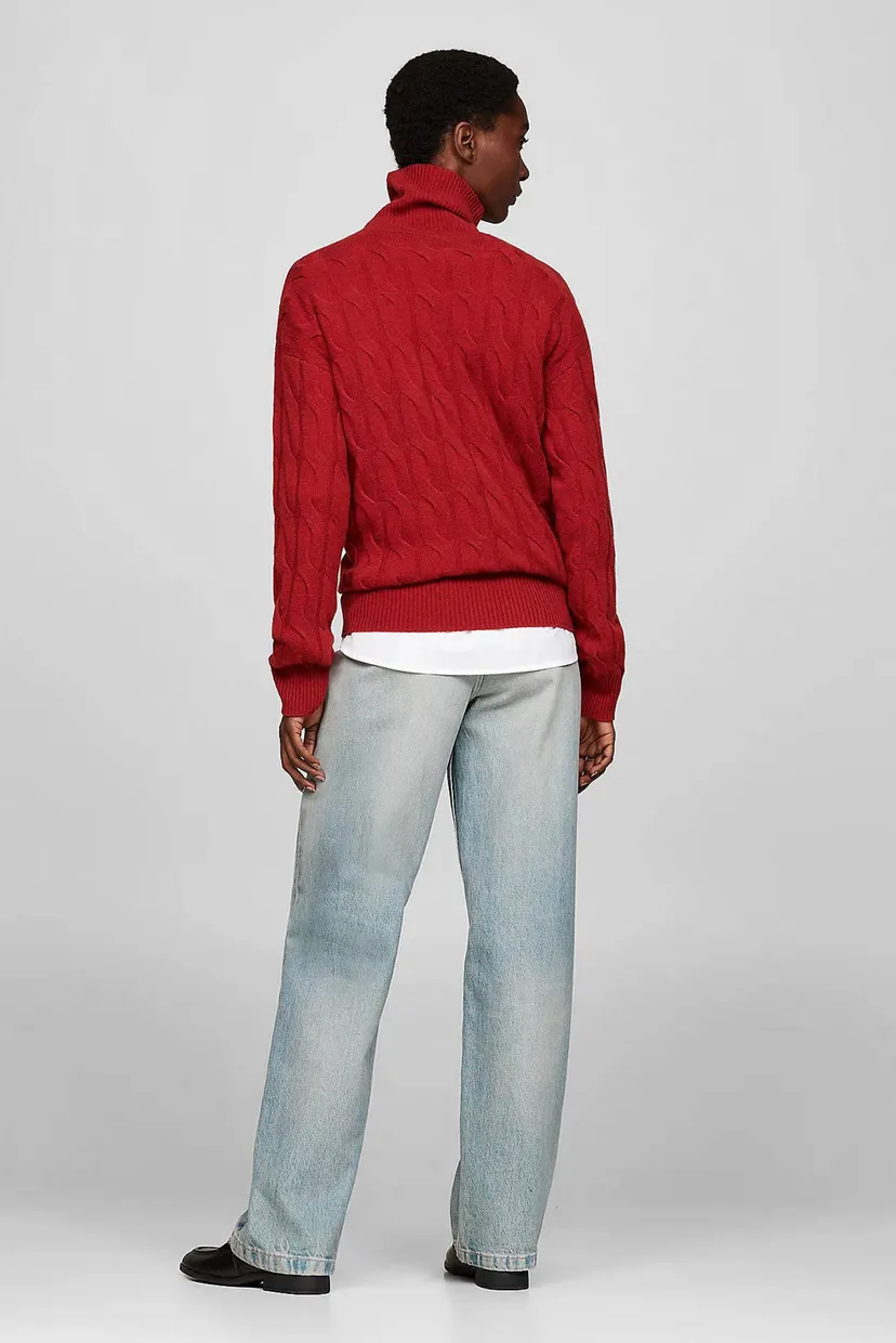 Женский красный шерстяной гольф SOFT WOOL CABLE ROLL-NK 3