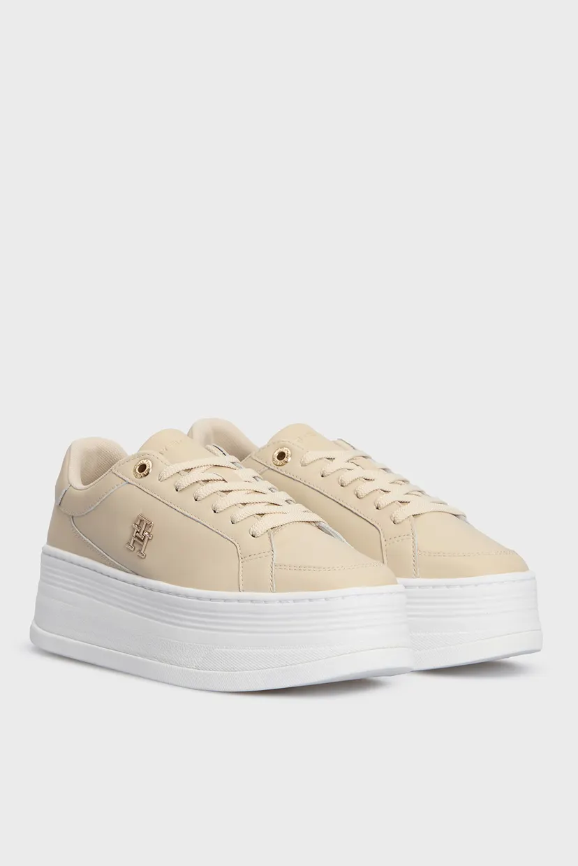 Женские бежевые сникерсы TH PLATFORM SNEAKER LTHR 3