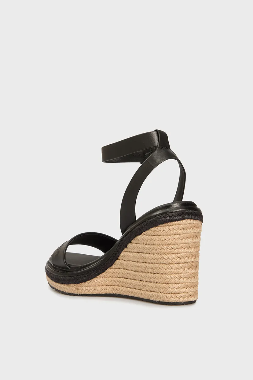 Женские черные кожаные босоножки WEDGE SANDAL 70 - HE 5