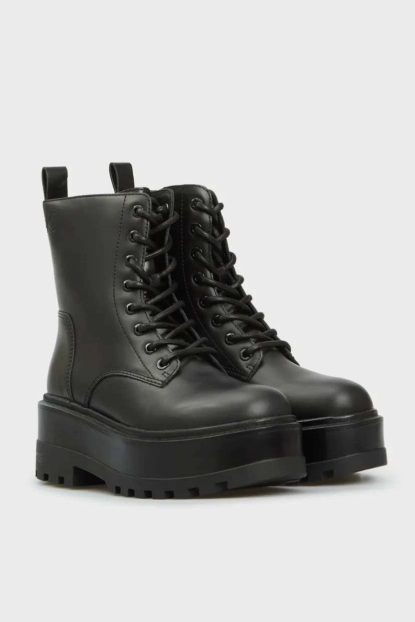 Женские черные кожаные ботинки FLATFORM HIGH LACE UP 3