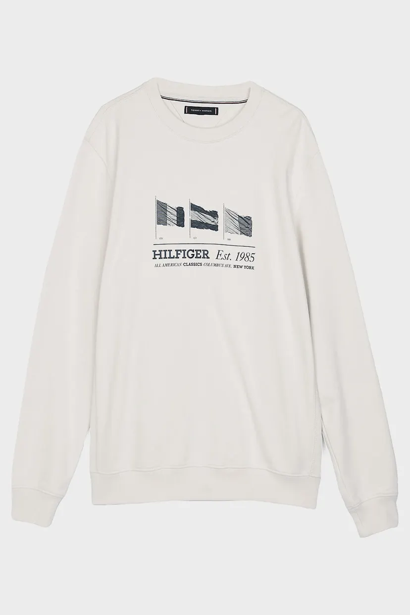 Мужской белый свитшот HILFIGER FLAGS CREWNECK 6