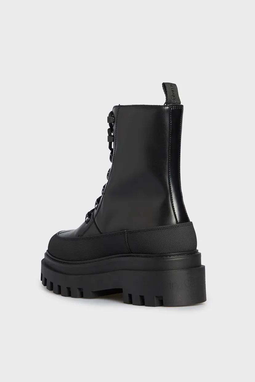 Женские черные кожаные ботинки FLATFORM LACE UP BOOT LTH 9