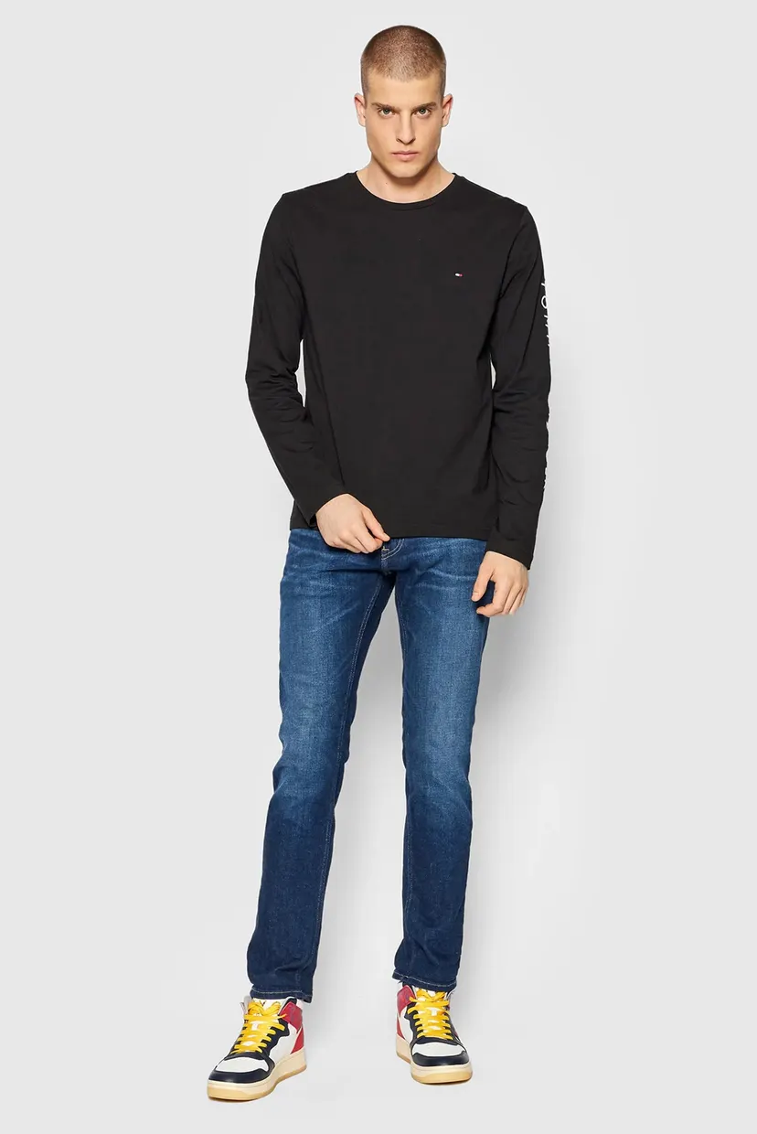 Мужской черный лонгсливTOMMY LOGO TEE 4