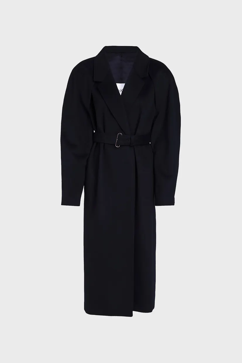 Женское черное шерстяное пальто CUT OUT WOOL WRAP COAT 10